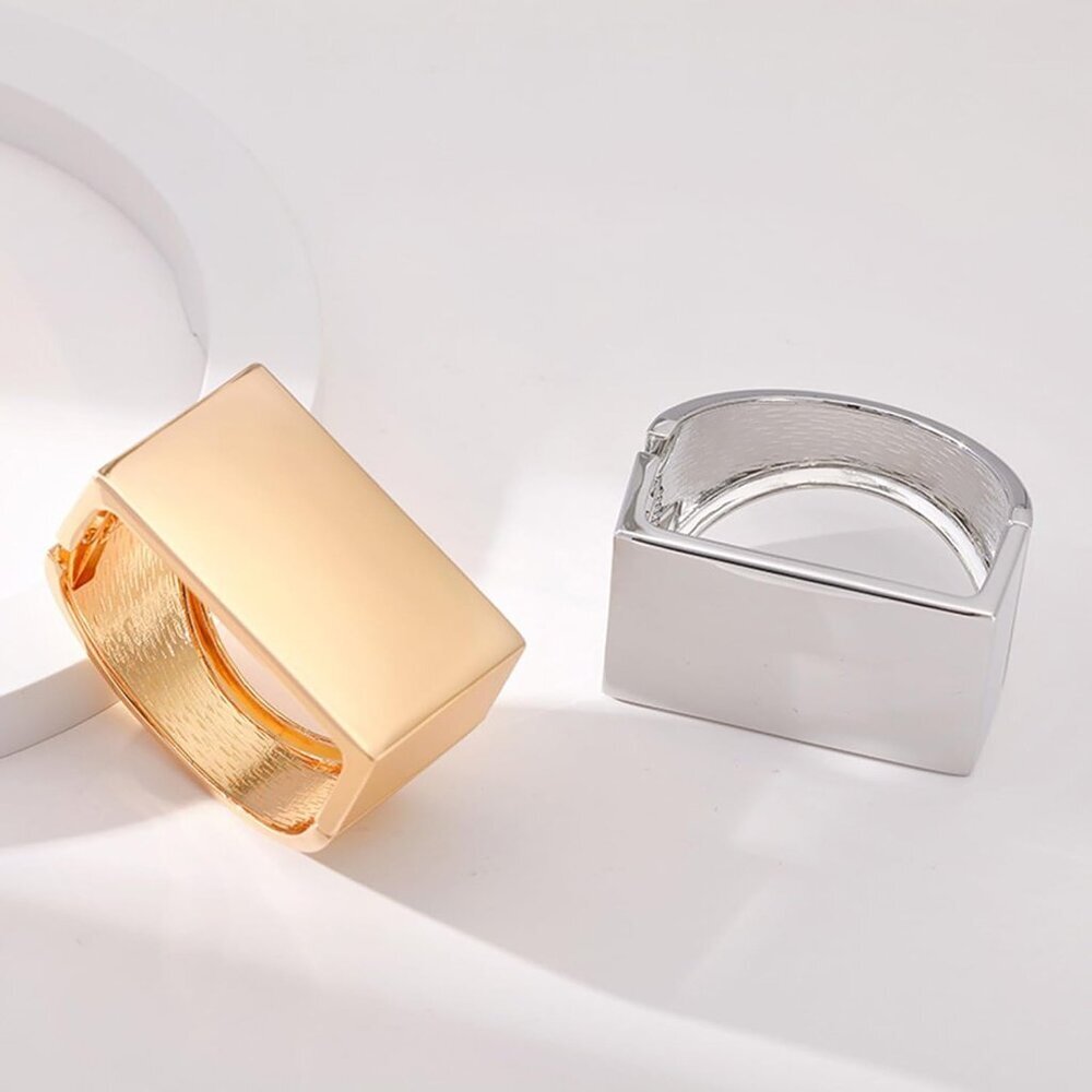 Women's Wide Cuff Chunky Gold Bracelets Open Cuff Bangles Bling Rhinestone - Picture 5 of 6